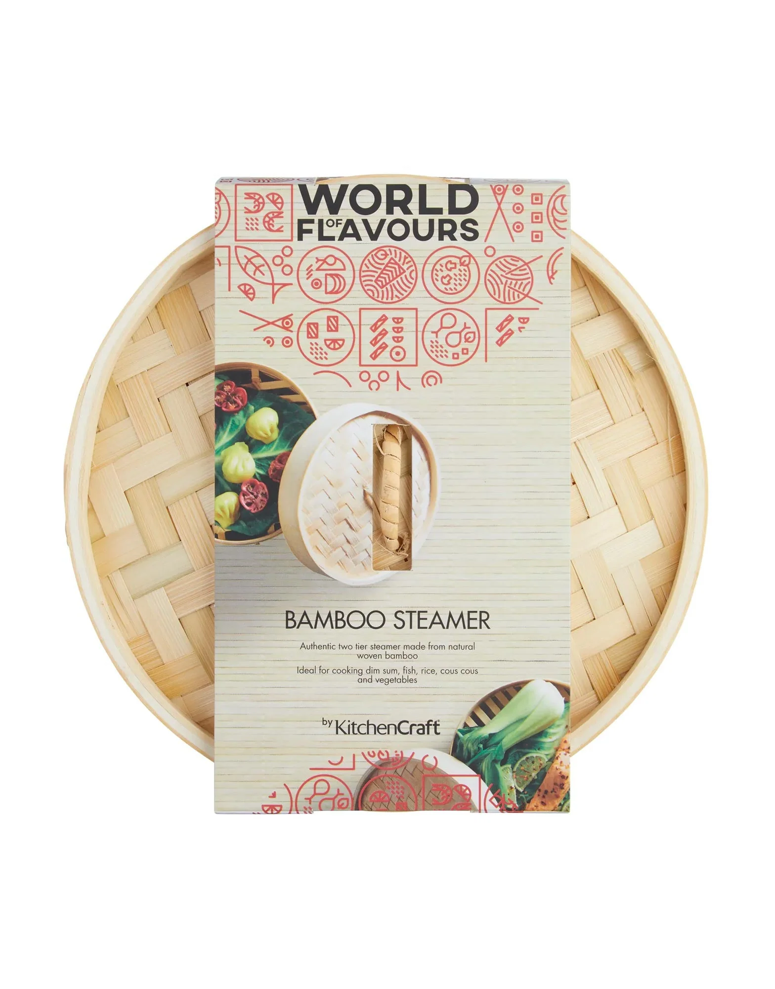 World of Flavours Oriental Medium Two Tier Bamboo Steamer - Image 2