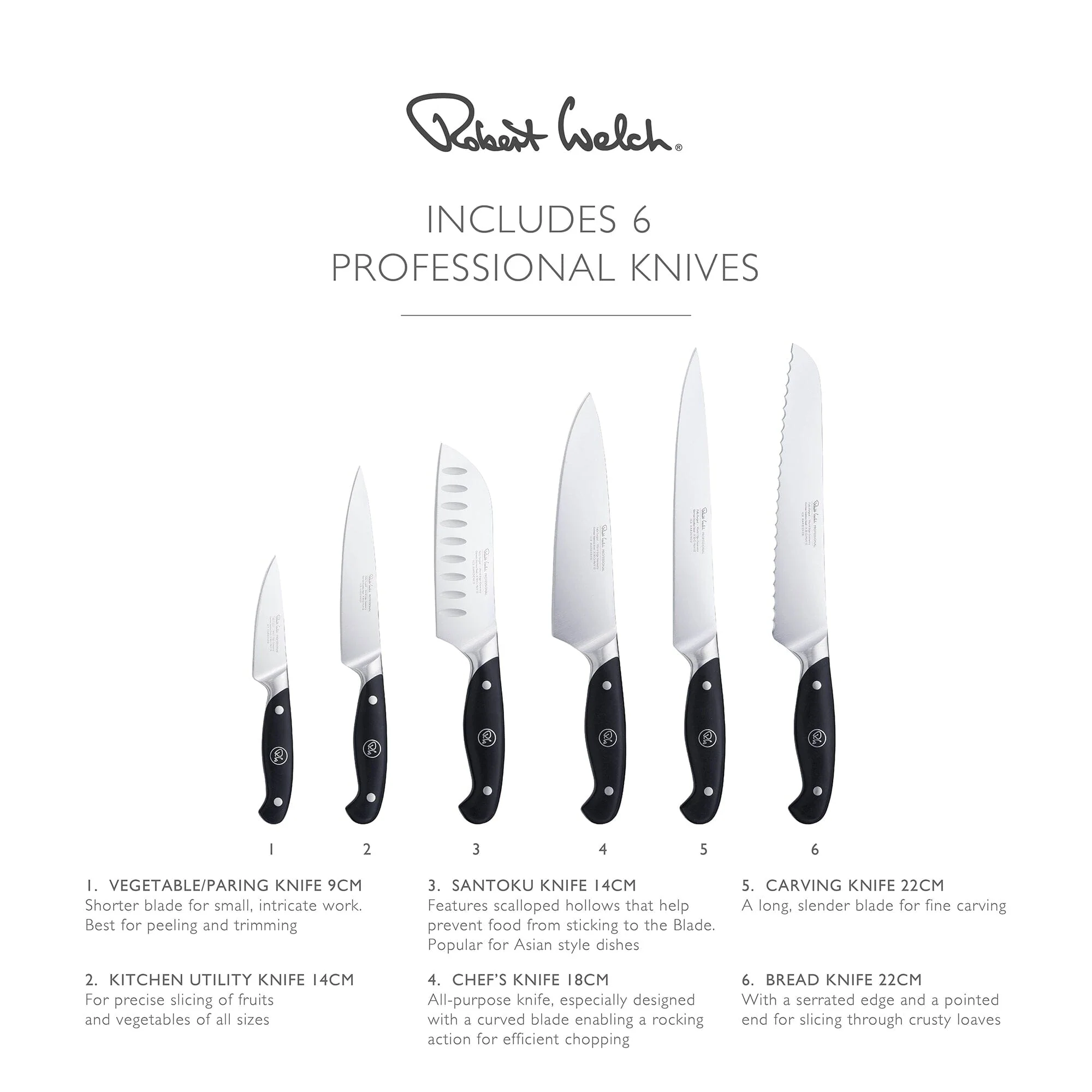 Robert Welch Professional Angle Oak Knife Block Set 7 Piece - Image 2